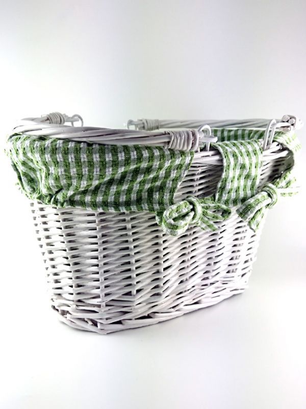 White Wicker Basket Lined Green Check Wicker Baskets Display