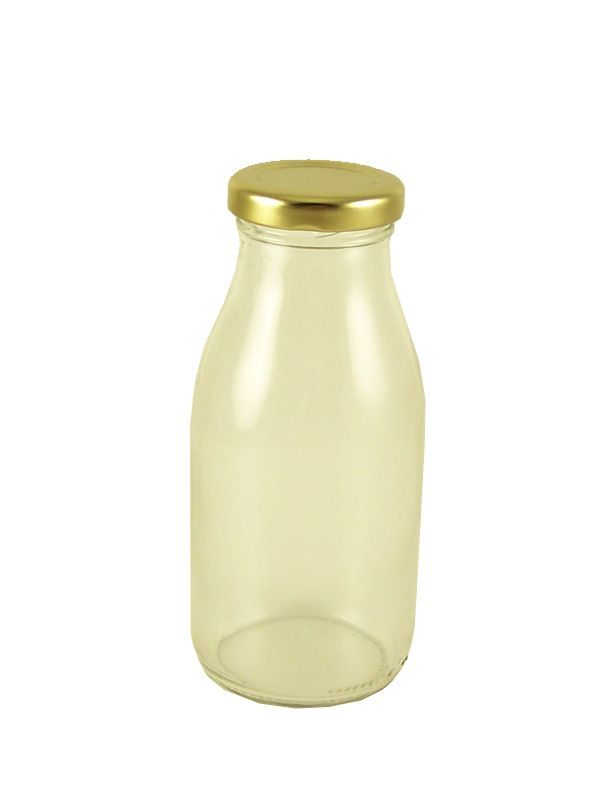 Glass Milk Bottle 250ml with Gold lids x10 Drinks Bottles Rosie's