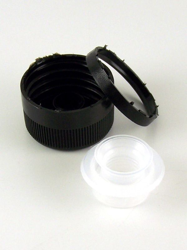 Bottle Cap 31.5mm Tamper Evident & Pourer Black Bottle Caps, Corks